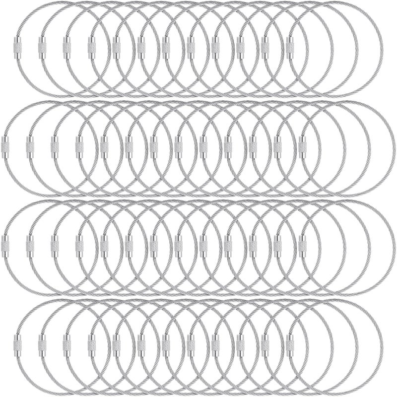 BlueCosto - Wire Keychain Cable - 50 PK, 6.7â€ / 17cm - 2mm Thick Stainless Steel Keyring Wire Loops - Secure Screw Lock for Hanging Luggage Tags & Organizing Keys - Image 1